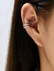 1 件女士时尚金蛇环绕优雅个性化高端耳环，无穿孔 - 白色 - 查看 1