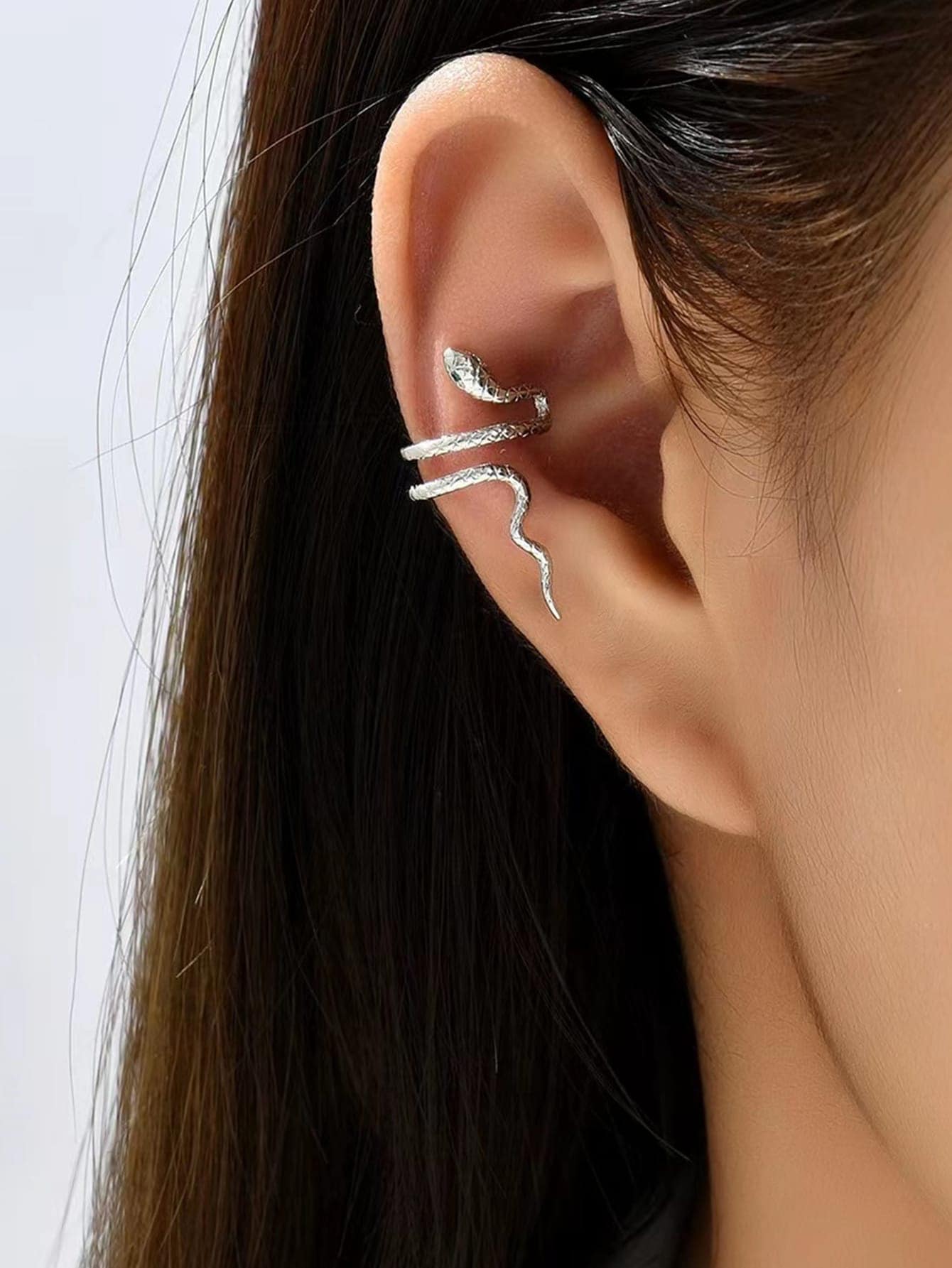 1 件女士时尚金蛇环绕优雅个性化高端耳环，无穿孔 - 白色 - 查看 1