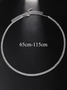 1pc Silver Crystal Rhinestone Layered Waist Chain For Women - Silver - View 3