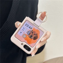 Luxury Minimalist Solid Pink Phone Case, Compatible With Samsung Galaxy Z Flip 5 6, Shock-Resistant Back Cover, Waterproof, Anti-Fall, Scratch-Resistant - Pink - View 2