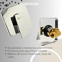 Llave mezcladora monomando para regadera de acero inoxidable cromado resistente cuadrada estilo moderno color plateado ideal para baño elegante y fácil instalación