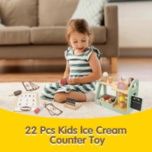 22Pcs Cute Wooden Kids Play Kitchen Set, Play Kitchen Accessories, Wooden Toys For Girls Boys, Toys Pretend Play, Realistic Play Dishes Educational Toy Christmas Birthday Gifts For Kids - Ice Cream Set - View 4