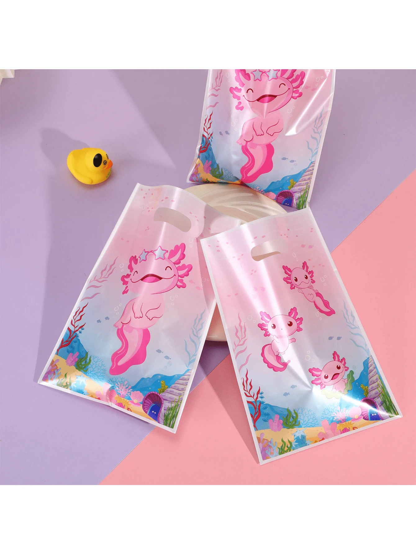 50 Stücke Geschenktüten mit Cartoon-Molch Motiv, Plastiktüten, Tragetaschen, Cartoon Tier Stil Ozean Thema Design, geeignet für Party-Dekoration, Geburtstags-Dekoration, Hochzeitsdekoration, Baby-Shower-Dekoration, Heimdekoration, Party-Geschenktüten, personalisierte Geschenkverpackungsprodukte