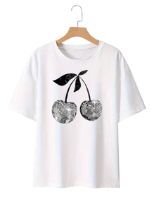 Camiseta t-shirt estampada blanca mujer oversized brillo casual verano moda