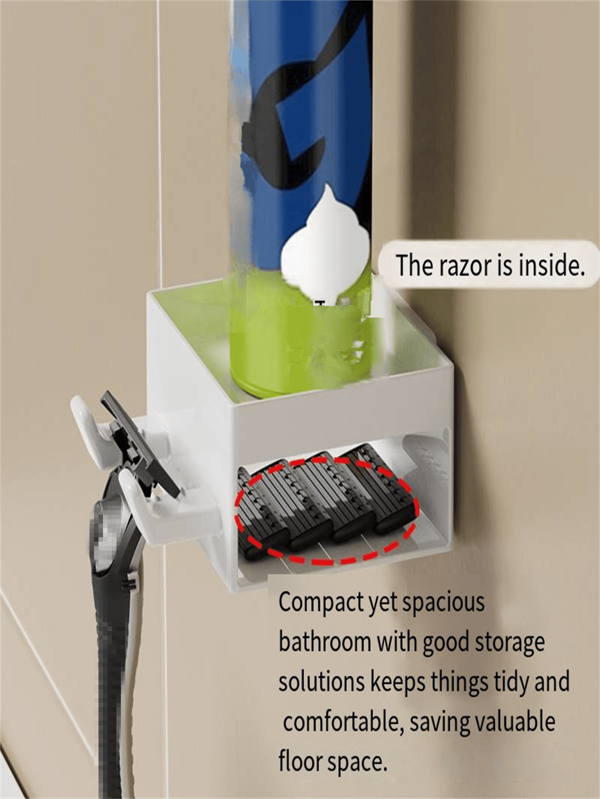 3-In-1 Wall Mounted Razor Holder Stand, Drill-Free Shaving Foam & Blade Storage Organizer For Bathroom