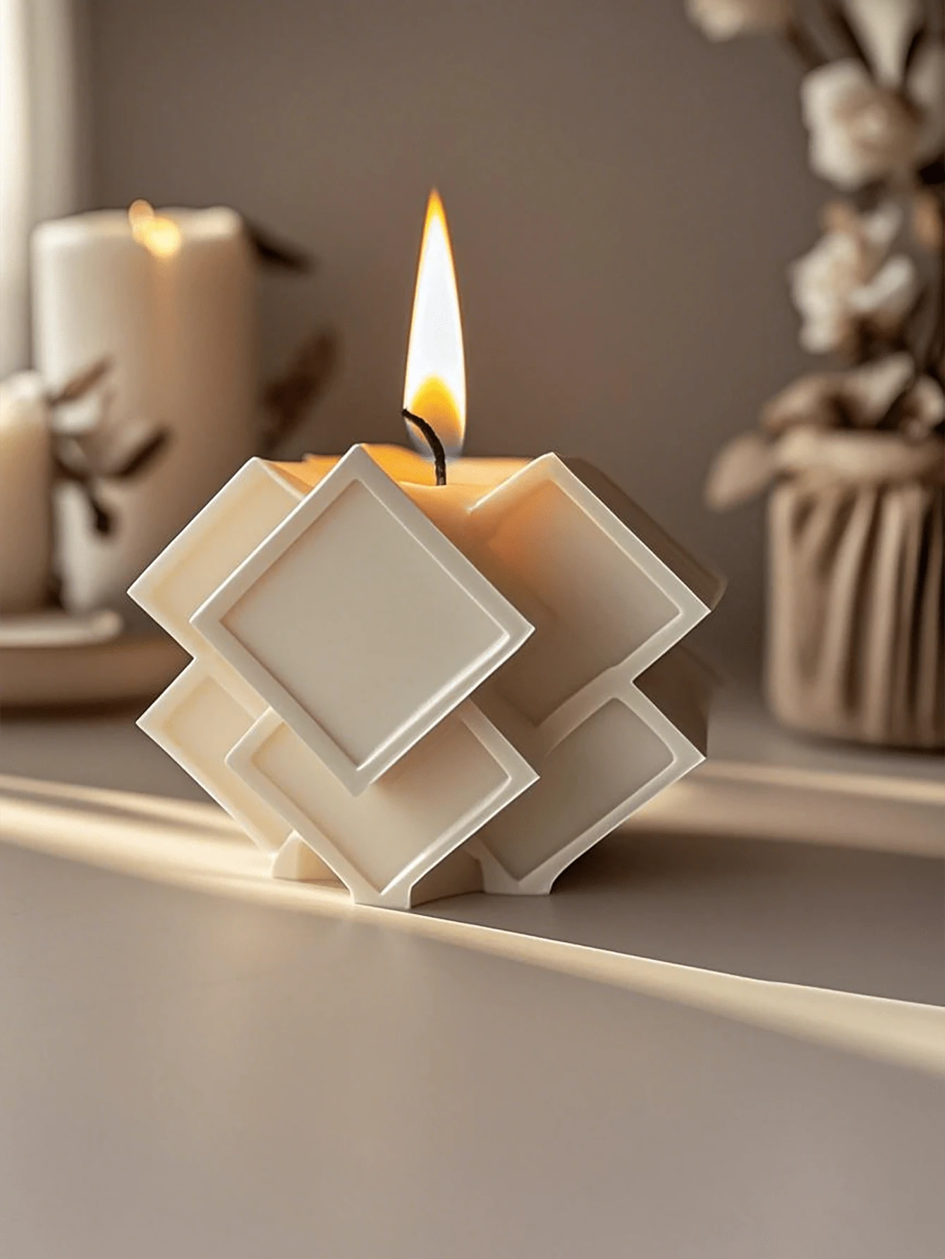 1pc Handmade Geometric Cube Shaped Candle, Decorative Candle, Scented Candle, Suitable For Home Decor, Fireplace, Living Room, Center Pieces, Office, Holiday Gifts