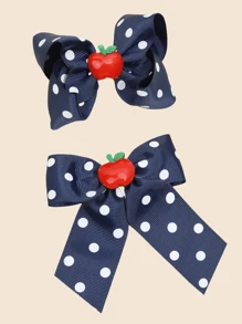2 bucăți/Set de agrafe de păr nou sosire, cu fundiție, înapoi la școală, realizate manual cu buline imprimate, set de accesorii de păr pentru fete, decorațiuni pentru păr pentru copii, agrafe drăguțe pentru uz zilnic