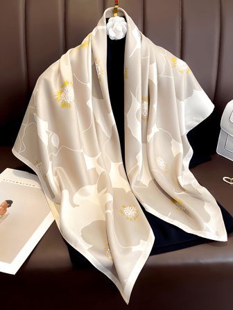 1ชิ้น ผู้หญิง สง่างาม ลายดอกไม้ พิมพ์ลาย ผ้าซาติน ผ้าพันคอสี่เหลี่ยม, ระบายอากาศได้ดี ป้องกันรังสียูวี และ สไตล์ลำลอง ผ้าคลุมไหล่ตกแต่ง สำหรับชุดเดรส