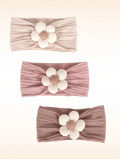 3 Pcs Baby Flower Headbands Baby Girls Nylon Headbands Soft Hairbands Hair Accessories For Newborn Infant Toddler Kids(Beige Pink Khaki) 3 Pcs Per Set