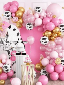 114pcs Cow Themed Party Decor Cow Print Balloon Garland Set - Beaded, Pink & Golden, Rustic Charm For Cowgirl/Cowboy Parties - Perfect Decorations For First Rodeo, Ranch Birthday, & Shower Celebrations,Pink Balloon Garland Arch Kit With Cow Printed Latex Ball For Cow Theme Birthday Birthday Party Wedding Decorations Shower Globos