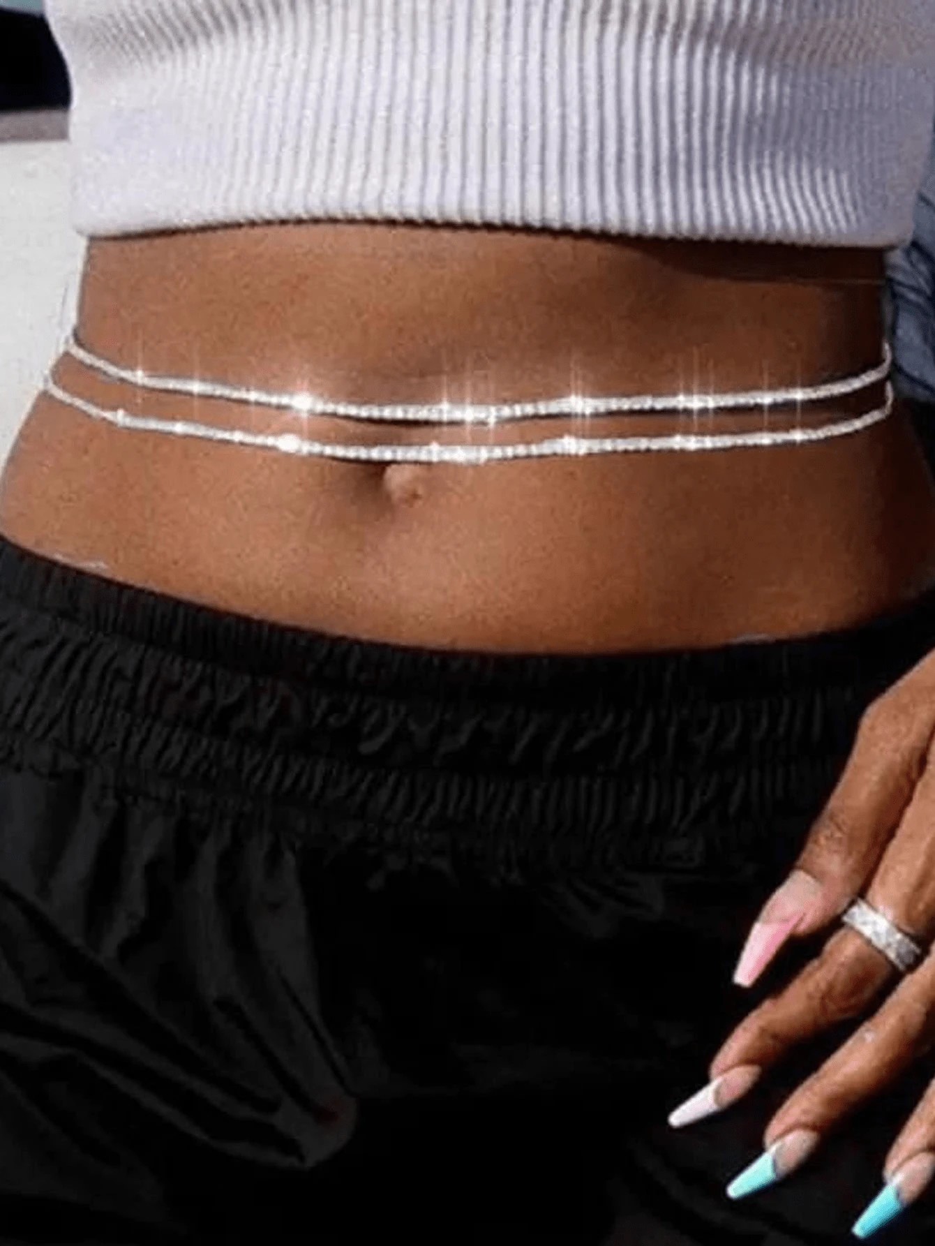 1pc Silver Crystal Rhinestone Layered Waist Chain For Women - Silver - View 1