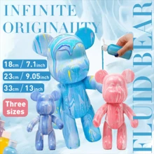 多尺寸流體泰迪熊模型，優質白色石膏、彩繪、水晶鑲嵌，DIY手工玩具、彩繪材料、泰迪熊藝術裝飾品，創意生日手工禮物，節日派對禮物，可批量供應(部分零件隨機，需手動訂購彩繪)。 - 彩色 - 查看 3