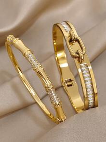 18 Karat vergoldetes Edelstahl- & Kupfer-Luxus-Diamant-Armreif-Set mit Zirkonia für Frauen, Muttertagsgeschenk, Weihnachten, Thanksgiving, Halloween, Hochzeit Schmuck, Rave/Prom/Party/Alltags-Accessoires, Geschenk zum Jahrestag, Valentinstag, Boho-Schmuck, Geburtstag, Brautjungferngeschenke