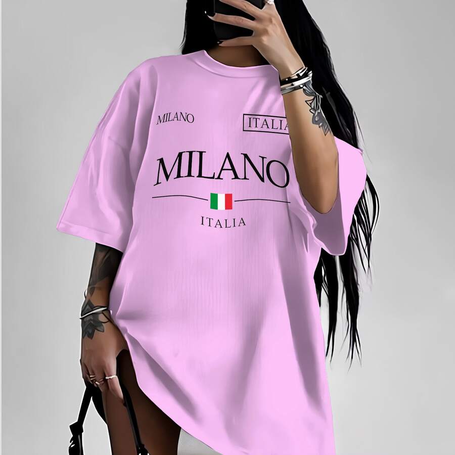 T-Shirt Women's Minimalist Milano Italia Italy Fashion Foreign Stylish Modern Cotton Casual Versatile
