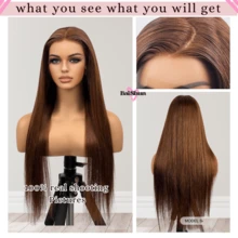 13X6 13X4 高清蕾丝前假发 #4 巧克力棕色骨直假发耳到耳预拔蕾丝假发带婴儿头发 5X5 4X4 编织无胶 200% 密度蕾丝假发前部无胶巴西人发混合假发适合女性自然发际线自然外观日常佩戴多种尺寸非常适合日常佩戴和特殊场合