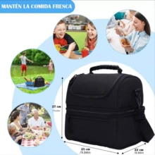 Lonchera térmica con correa para el hombro para la escuela y el trabajo, color negro