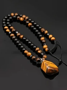 1 件天然虎眼水晶珠编织可调节复古时尚多色男女通用项链，适合派对、聚会和日常服装配饰 - 彩色 - 查看 2