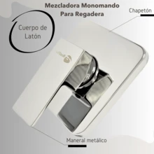 Llave mezcladora monomando para regadera de acero inoxidable cromado resistente cuadrada estilo moderno color plateado ideal para baño elegante y fácil instalación