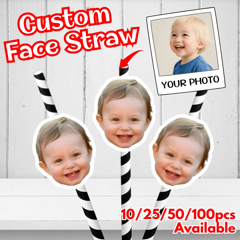 Personalisierte Geburtstags-Strohhalme, individuelle Foto-Strohhalme - Partydekorationen, individuelle Foto-Papierstrohhalme, personalisierte Geburtstags-Foto-Strohhalme, Junggesellenabschied Strohhalme, Lustige Foto-Dekoration, Junggesellenabschied Gastgeschenke, personalisierte Geschenke, Lustige Foto-Dekoration