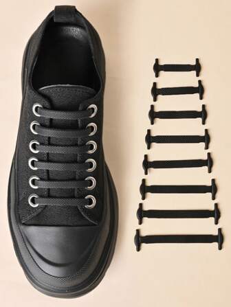 16pcs Solid Color Silicone No-Tie Shoelaces Elastic Shoelaces For Men's Sneakers, Casual Shoes, Athletic Shoes, Boots