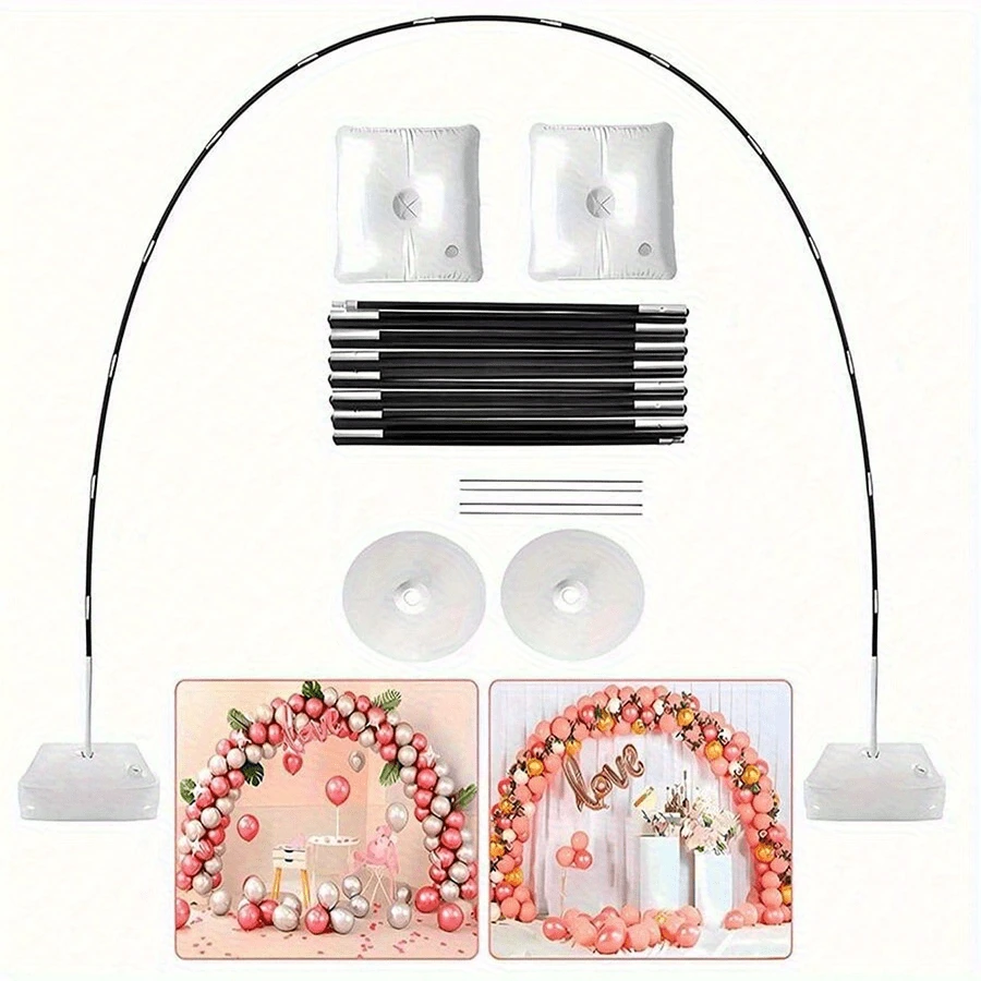 1 set Struttura ad arco per palloncini, arco circolare da matrimonio, arco di metallo per matrimonio, accessori per la decorazione della location, adatto per arco di palloncini regolabile da pavimento, con base riempibile, clip per palloncini e strisce per palloncini