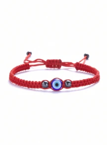 1pc Adjustable Evil Eye Bracelet, Beaded Woven Bracelet Suitable For Couples And Friends - Blue Eyes - View 8
