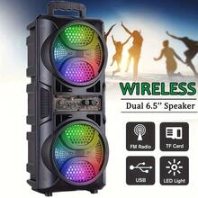 Giochem Portable Wireless Speaker With Colorful Lights Sound Amplification Subwoofer, Dual 6.5-Inch Speakers Support USB, AUX Input, FM/TWS, Memory Card Slot, LED Light - Suitable For Indoor Dance, Outdoor Camping, Square Dance, Indoor Karaoke, Family Party, Camping Sound System | Modern Speaker System - màu đen - Xem 6