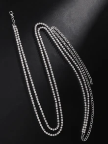 1pc Silver Crystal Rhinestone Layered Waist Chain For Women - Silver - View 2