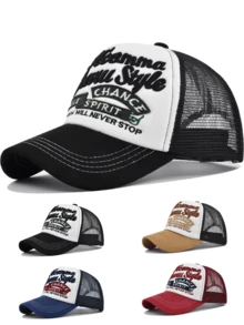 1 Piece BESTTRENO OUALITY Acamma Laikaru Style NOBLE CHANCE SPIRIT INNOVATION WILL NEVER STOP 刺绣字母棒球帽 男女通用 镂空网眼拼布帽 透气不闷热太阳帽 美式街头复古遮阳个性卡车司机卡车帽