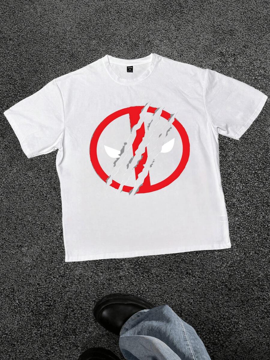 Deadpool Inspired Graphic Digital Print 1pcs Men's Round Neck Short Sleeve 220g T Shirt Comic Book Hero Theme Oversized 100% Cotton Casual Undershirt Tops Streetwear - 白色 - 查看 1