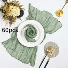 1/2/6/10 PCS Sage Green Cheesecloth Table Runners 35*120 Inch Boho Farmhouse Rustic Sheer Gauze Table Decor For Wedding Baby Shower Birthday Dinner Party Reception Centerpieces