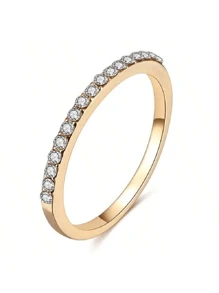 Anel feminino de zircônia cúbica com design simples e micropavimento, anel versátil para uso diário