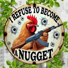 1pc Vintage Farm Chicken Metal Wall Sign, Size 8"X8", Humorous "I Refuse To Become Chicken Nuggets" Country Design, Suitable For All Seasons, Hanging Metal Plaque With Decorative Metal Craftsmanship, Suitable For Home, Bar, Garage, Garden And - Multicolor - View 6