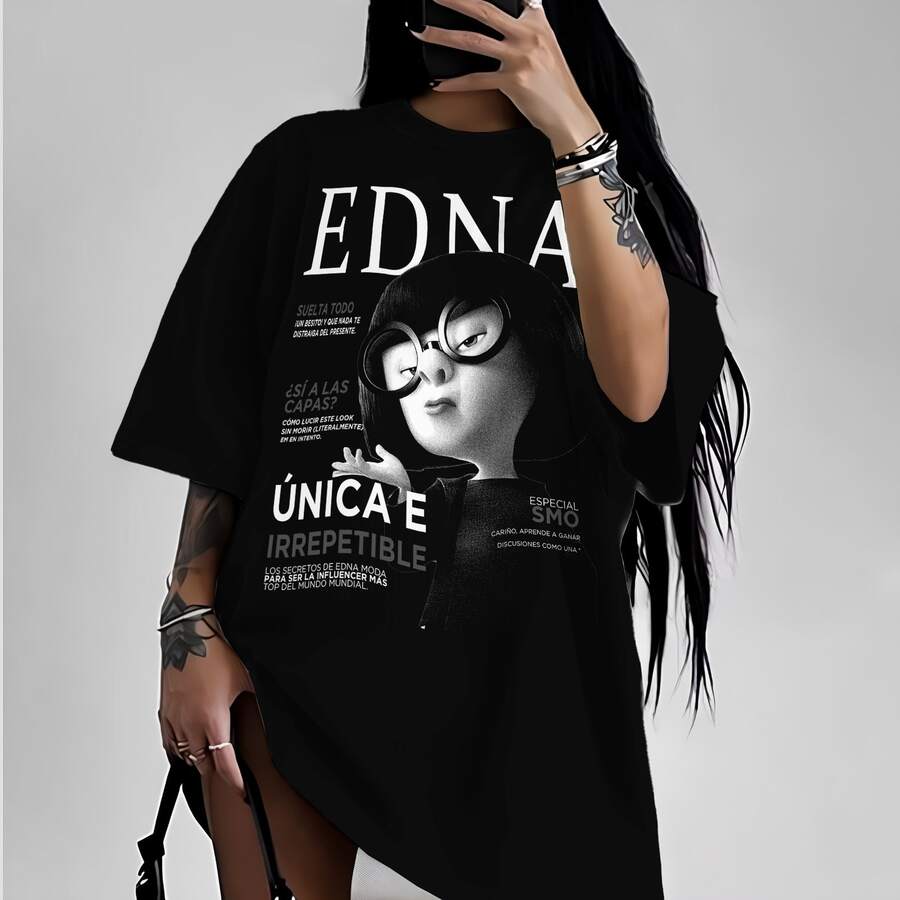 T-Shirt Women's Minimalist Milano Italia Italy Fashion Foreign Stylish Modern Cotton Casual Versatile - 黑色 - 查看 1