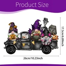 Halloween Tür-Dekoration Willkommens-Hängeschild, Frohe Halloween Veranda Schild Kranz Dekoration, Zwerg Lastwagen Holz Türschild für Haus Fenster Wand Dekoration