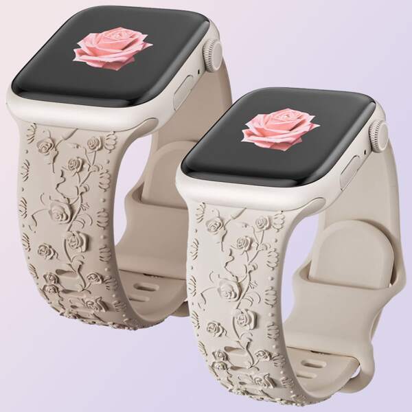 2 paquetes de correas de silicona con grabado floral compatibles con Ultra/Series 2, bandas de 49mm, 46mm, 45mm, 44mm, 42mm, 40mm, 41mm, 38mm para hombres/mujeres, pulsera compatible con bandas para Series 10/9/8/7/6 5/4/3/SE/2ª generación/Ultra/2, accesorios de smartwatch como regalo para amigos y familia