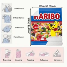 Cozy All-Season Flannel Blanket With Candy Theme – Vibrant, Hypoallergenic, Comfortable Throw For Bedroom, Living Room, Camping, And Office Naps – Featuring Colorful Candy Print Patterns And Cartoon Bear, Versatile Blanket Use|Cartoon Theme Blanket|Polyester Warmth - Multicolor - View 10