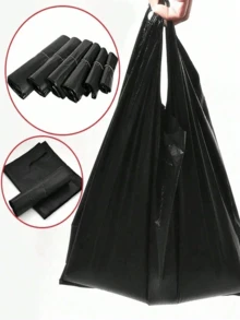 50个带提手的塑料T恤袋，聚乙烯购物袋，加厚大号黑色垃圾袋，厨房垃圾袋，蔬菜袋，大号垃圾袋，适用于杂货、蔬菜、水果、零食等，方便实用，适用于超市、餐厅、零售店和家庭收纳，可装纸张、塑料、瓶子、报纸、草坪修剪物等。带提手的塑料袋，T恤袋，大容量塑料袋。 - 彩色 - 查看 2