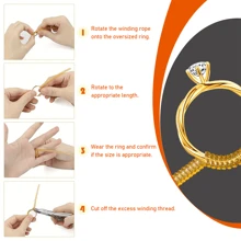Ajustador de anillo, apto para anillos flojos, 4 diferentes tamaños de anillos protectores de plástico para ajuste de joyas, apretador de anillo invisible enrollado masculino y femenino, insertar para hacer que el anillo sea talla grande pequeño sin ajustar el tamaño (Dorado)