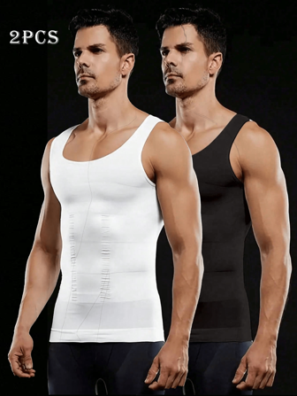 2pcs Men's Seamless Breathable Slimming Compression Undershirt Tank Top For Multiple Occasions