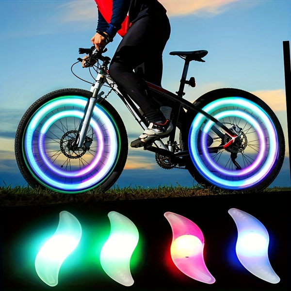 8/4/2/1 pieza Luz para radios de bicicleta, luz para rueda de bicicleta en forma de S de silicona de 7 colores, luz para llanta de bicicleta, adecuado para bicicletas de montaña o de carretera - Fácil instalación