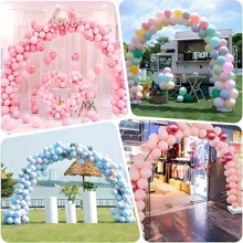 1 set Struttura ad arco per palloncini, arco circolare da matrimonio, arco di metallo per matrimonio, accessori per la decorazione della location, adatto per arco di palloncini regolabile da pavimento, con base riempibile, clip per palloncini e strisce per palloncini