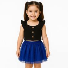 Saia Azul Royal Rodada Tule Com Brilho Infantil Menina Diva