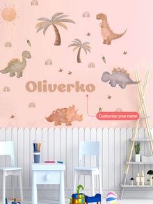 Individuelle Wandaufkleber, anpassbarer Name, Wandtattoos mit Cartoon-Dinosauriern - PVC selbstklebende abnehmbare Wandaufkleber für Kinderzimmer, Spielzimmer oder Klassenzimmer - Niedliche und kreative Wanddekoration für jeden Raum