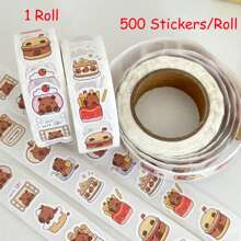 500张可爱水豚贴纸卷 DIY剪贴簿装饰贴纸，适用于礼品包装和日记用品 - 彩色 - 查看 7