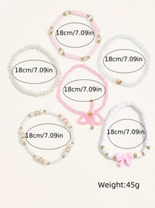 Conjunto de pulseiras de contas de vidro da série rosa, 6 peças, pérolas falsas, argila macia, feitas à mão, com posicionamento e empilhamento, laço fofo, sexy e versátil para férias Y2K