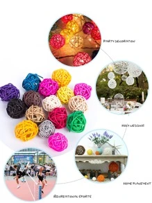 12pcs Decorative Rattan Balls, Red, Blue And White Balls, Independence Day Home Decoration, Classroom Decoration, Decorative Filling Of Craft Vases, Table Party Supplies Decoration