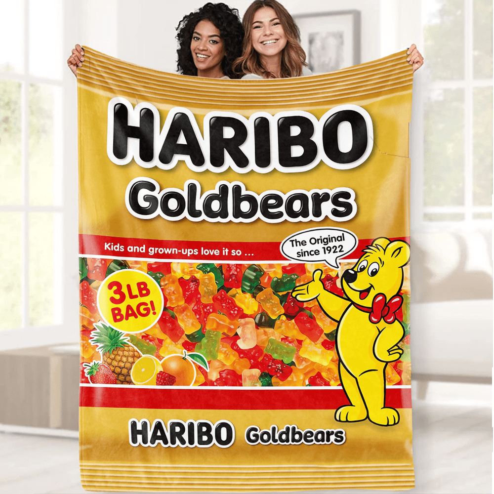 Cozy All-Season Flannel Blanket With Candy Theme – Vibrant, Hypoallergenic, Comfortable Throw For Bedroom, Living Room, Camping, And Office Naps – Featuring Colorful Candy Print Patterns And Cartoon Bear, Versatile Blanket Use|Cartoon Theme Blanket|Polyester Warmth