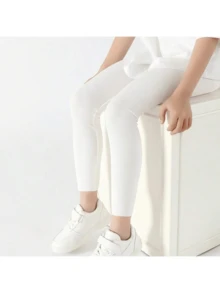 4/3/1pcs Set Girls Plain Color Vertical Striped 7/8 Length Leggings, Elastic Fitted Full Length Tights, All Season Casual Yoga Pants, Cute Sports Style Suitable For Students Daily Wear, Soft & Comfortable, Versatile, Back To School Season - Multicolor - View 6