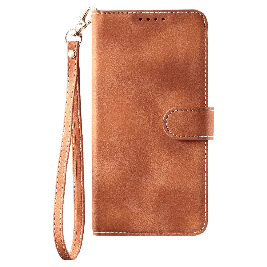 Leather Flip Wallet Case For Redmi 13C 14C 13 12 A3 4G 5G Magnetic Card Stand Book Coque Phone Cover With Lanyard - Brown_Gold - View 1